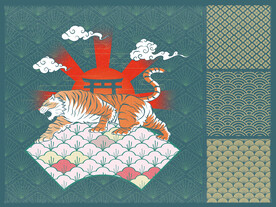 东北虎印花图案 中国风装饰画