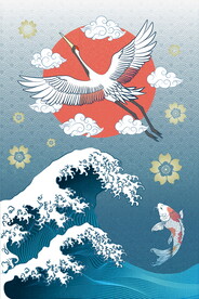 飞鹤 鲤鱼 国潮风装饰画