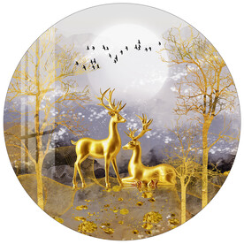 金色抽象麋鹿圆形装饰画
