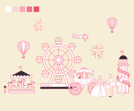 手绘公主王子游乐园插画