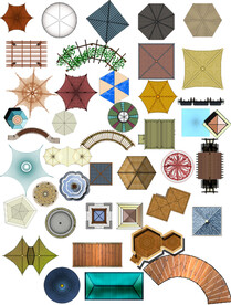 凉亭遮阳伞户外彩平素材PSD