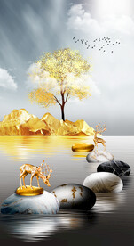 装饰画 石头 麋鹿