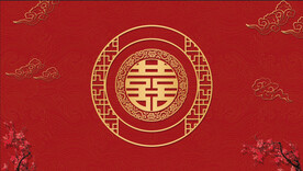 红色中式婚礼舞台新中式背景喷绘