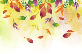 秋主题绿植水彩画