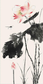 新中式水墨荷花国画玄关装饰画