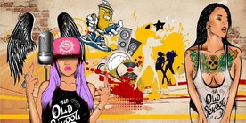 欧美风涂鸦美女KVT酒吧背景墙