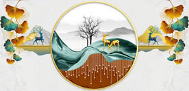 装饰画 抽象画 线条 杏叶