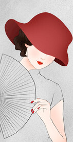 装饰画 美女 扇子