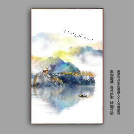 抽象唯美个性山水麋鹿玄关装饰画