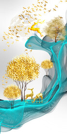 装饰画 抽象画 线条 麋鹿