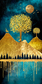 装饰画 金色山 树