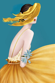 装饰画 晶瓷画 美女 黄色裙子