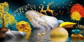 装饰画 晶瓷画 麋鹿 石头