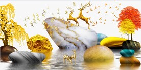 装饰画 晶瓷画 麋鹿 石头