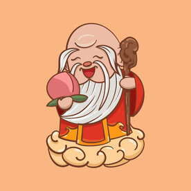 手绘卡通老寿星人物插画设计