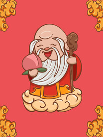 手绘卡通国潮老福星插画设计