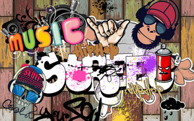 个性木板街头涂鸦英文工装背景墙