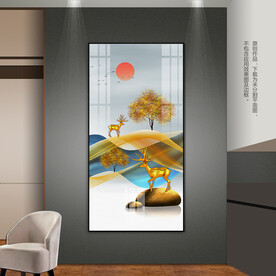 轻奢风石来运转发财鹿玄关装饰画