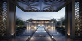 古镇度假酒店入口会所夜景效果图