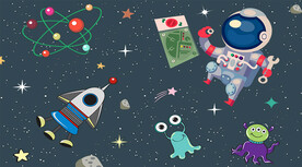 卡通宇航员儿童房背景墙