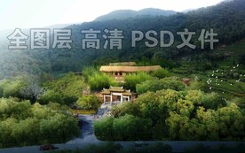 山坡树林茅草屋