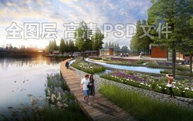 滨水湿地公园花海栈道