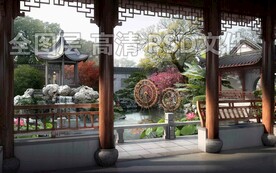 假山芭蕉古树园林景观