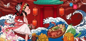 中国风京剧美女国潮美食背景墙