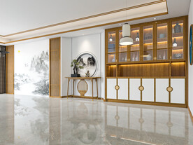 新中式餐厅场景背景墙 