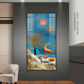 轻奢风发财鹿客厅玄关挂画装饰画