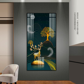 发财鹿玄关装饰画客厅卧室挂画