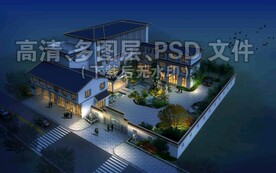 古建庭院景观夜景