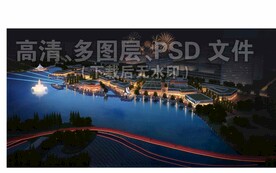 水上商业区夜景喷泉