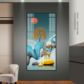 石来运转客厅玄关装饰画晶瓷画