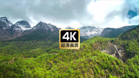  航拍远山瀑布云雾美景