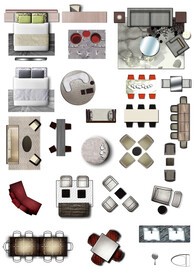 沙发平面图块高清彩平素材PSD