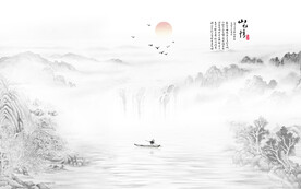 新中式山水画背景墙