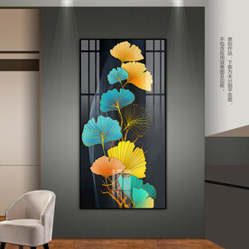 抽象银杏叶客厅玄关装饰画晶瓷画