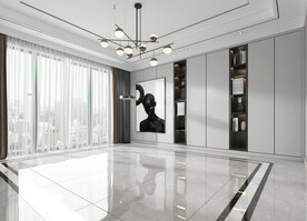 现代极简黑白灰客厅沙发空景