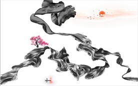 新中式抽象水墨麋鹿山水背景墙