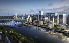 夜景黄昏鸟瞰规划图