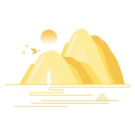 国潮山水中国画元素中式线稿装饰