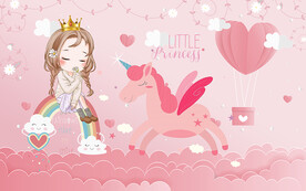 卡通可爱小公主独角兽儿童房背景