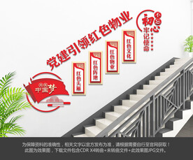 红色物业楼梯文化墙