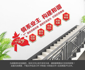 红色物业楼梯文化墙