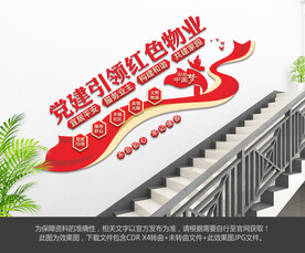 红色物业楼梯文化墙