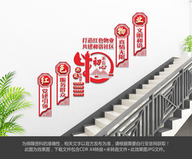 红色物业楼梯文化墙