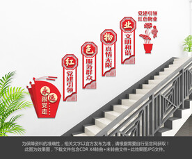 红色物业楼梯文化墙