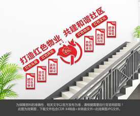 红色物业楼梯文化墙