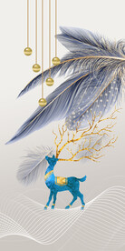 装饰画 晶瓷画 羽毛 麋鹿